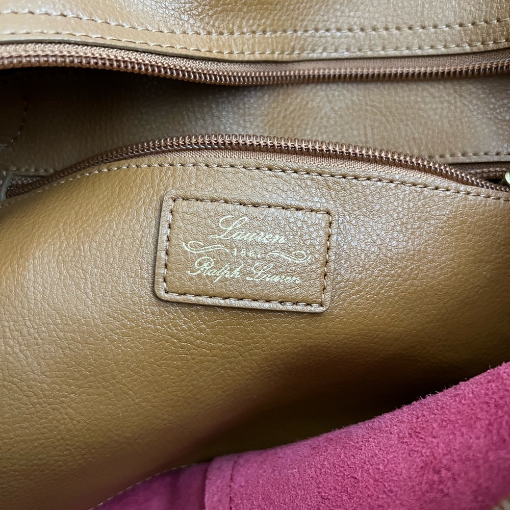 Classic Lauren Ralph Lauren Red/Beige Leather Tote Bag. - Picture 12 of 16